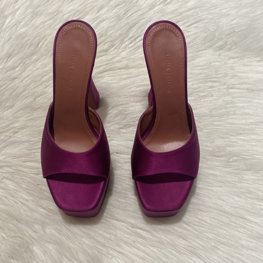 Amina Muaddi‎ Dalida silk satin platform sandal size 36EU - Picture 2 of 12